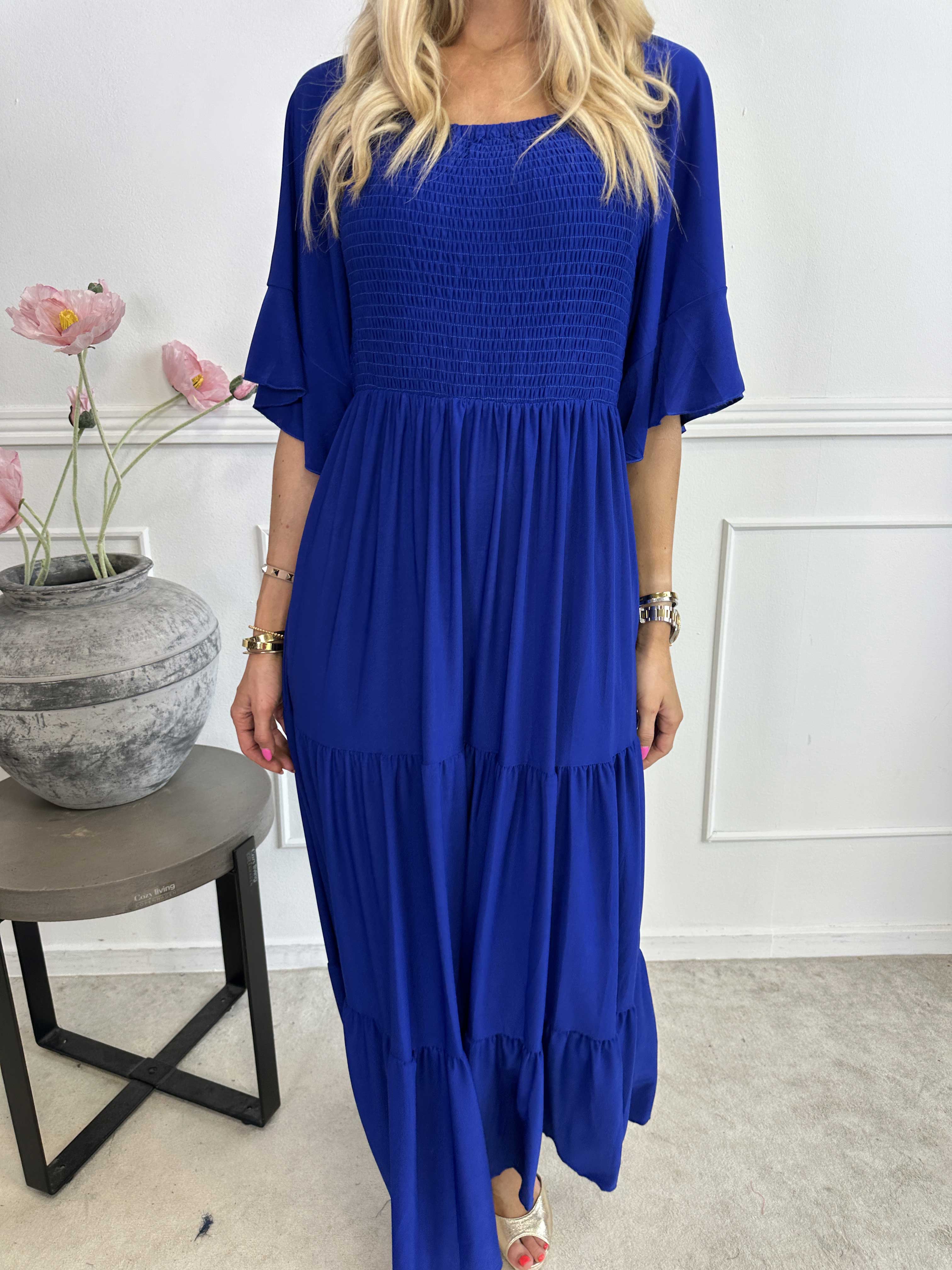 Elna Plain - Lang elastisk plain kjole med smock over brystet
